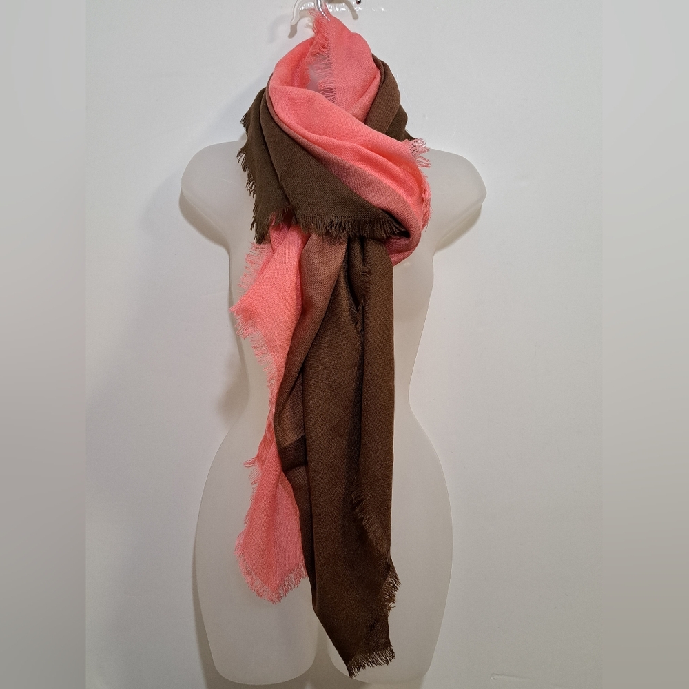 Sperry Top Sider Pink & Brown Ombre Fringe Scarf – New Without Tag